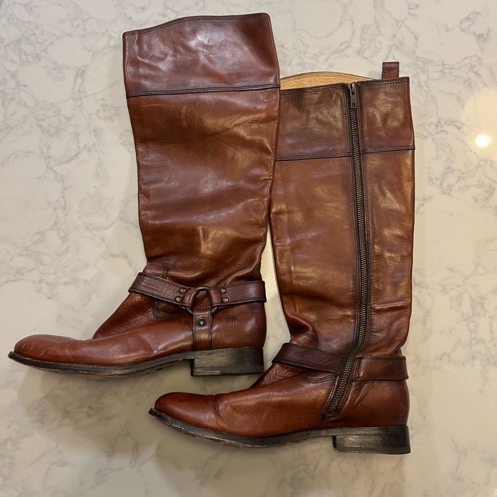 FRYE Melissa Harness Tall Boots cognac/brown size 10